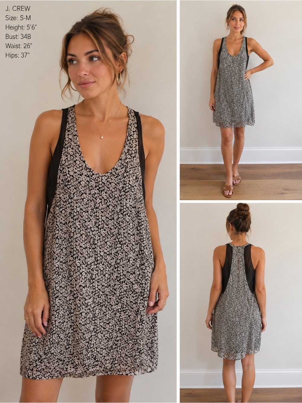 J. Crew Black and Cream Floral Tank Dress